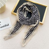 Nihaojewelry Wholesale Fashion Plaid Cotton And Linen Lace Edge Scarf sku image 2