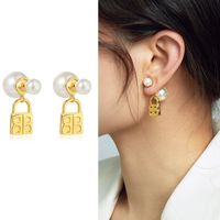 Vente En Gros Bijoux Rétro Boucles D&#39;oreilles En Cuivre En Forme De Serrure De Perle Nihaojewelry main image 1