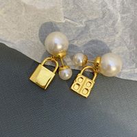 Vente En Gros Bijoux Rétro Boucles D&#39;oreilles En Cuivre En Forme De Serrure De Perle Nihaojewelry main image 3