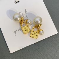 Vente En Gros Bijoux Rétro Boucles D&#39;oreilles En Cuivre En Forme De Serrure De Perle Nihaojewelry main image 4