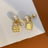 Vente En Gros Bijoux Rétro Boucles D&#39;oreilles En Cuivre En Forme De Serrure De Perle Nihaojewelry main image 5