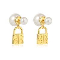 Vente En Gros Bijoux Rétro Boucles D&#39;oreilles En Cuivre En Forme De Serrure De Perle Nihaojewelry main image 6