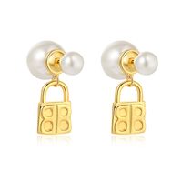 Wholesale Jewelry Retro Pearl Lock Shape Copper Earrings Nihaojewelry main image 6