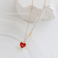 Wholesale Jewelry Enamel Red Heart Pendant Titanium Steel Necklace Nihaojewelry main image 3