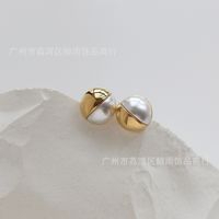 Wholesale Jewelry Pearl Hemisphere Titanium Steel Gold-plated Stud Earrings Nihaojewelry main image 4