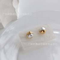 Wholesale Jewelry Pearl Hemisphere Titanium Steel Gold-plated Stud Earrings Nihaojewelry main image 5
