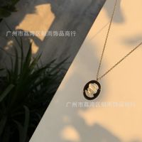 Wholesale Jewelry Black White Oval Shell Portrait Pendant Titanium Steel Necklace Nihaojewelry main image 5