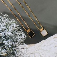 Wholesale Jewelry Square White Black Shell Pendant Titanium Steel Necklace Nihaojewelry main image 1