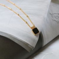 Wholesale Jewelry Square White Black Shell Pendant Titanium Steel Necklace Nihaojewelry main image 4