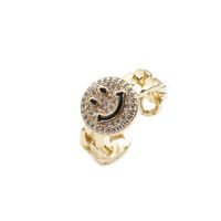 Wholesale Hip-hop Dripping Oil Diamond Smiley Copper Plated Real Gold Ring Nihaojewelry main image 1