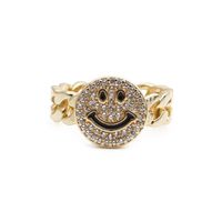 Wholesale Hip-hop Dripping Oil Diamond Smiley Copper Plated Real Gold Ring Nihaojewelry main image 4