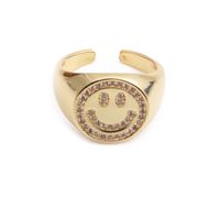 Wholesale Hip-hop Dripping Oil Diamond Smiley Copper Plated Real Gold Ring Nihaojewelry main image 3