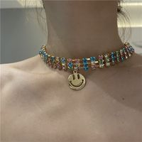 Color Three-row Diamond Golden Smiley Face Pendant Choker Wholesale Jewelry Nihaojewelry main image 1