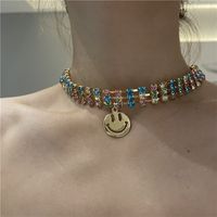 Couleur Trois Rangées Diamant Doré Smiley Pendentif Choker Gros Bijoux Nihaojewelry main image 1