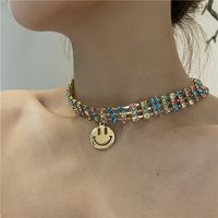 Farbe Dreireihiger Diamant Goldener Smiley-anhänger Halsband Großhandel Schmuck Nihao Schmuck main image 3