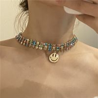 Color Three-row Diamond Golden Smiley Face Pendant Choker Wholesale Jewelry Nihaojewelry main image 4