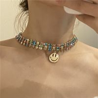 Farbe Dreireihiger Diamant Goldener Smiley-anhänger Halsband Großhandel Schmuck Nihao Schmuck main image 4