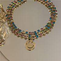 Color Three-row Diamond Golden Smiley Face Pendant Choker Wholesale Jewelry Nihaojewelry main image 5