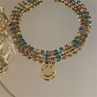Farbe Dreireihiger Diamant Goldener Smiley-anhänger Halsband Großhandel Schmuck Nihao Schmuck main image 5