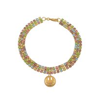Color Three-row Diamond Golden Smiley Face Pendant Choker Wholesale Jewelry Nihaojewelry main image 6