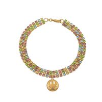 Farbe Dreireihiger Diamant Goldener Smiley-anhänger Halsband Großhandel Schmuck Nihao Schmuck main image 6