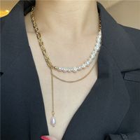 Titanium Steel Pearl Tassel Chain Double Layered Necklace Wholesale Jewelry Nihaojewelry main image 1