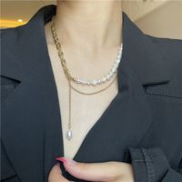 Titanium Steel Pearl Tassel Chain Double Layered Necklace Wholesale Jewelry Nihaojewelry main image 3