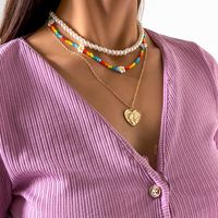 Wholesale Jewelry Heart Shape Pendant Colored Flowers Woven Imitation Pearl Necklace Set Nihaojewelry main image 3