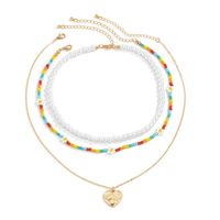Wholesale Jewelry Heart Shape Pendant Colored Flowers Woven Imitation Pearl Necklace Set Nihaojewelry main image 6
