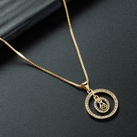 Wholesale Jewelry Hollow Pineapple Palm Pendant Copper Inlaid Zircon Necklace Nihaojewelry sku image 1