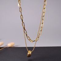 Beads Chain Round Titanium Steel Double Layer Necklace Wholesale Jewelry Nihaojewelry sku image 1