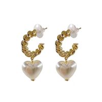 Wholesale Jewelry C-shaped Twist Circle Heart Pearl Earrings Nihaojewelry sku image 1