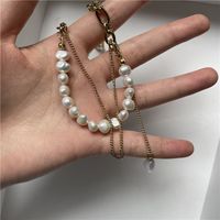 Titanium Steel Pearl Tassel Chain Double Layered Necklace Wholesale Jewelry Nihaojewelry sku image 1