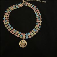 Farbe Dreireihiger Diamant Goldener Smiley-anhänger Halsband Großhandel Schmuck Nihao Schmuck sku image 1