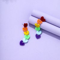 Wholesale Jewelry Rainbow Color Heart-shaped Tassel Earrings Nihaojewelry main image 5