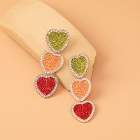 Wholesale Jewelry Full Diamond Hit Color Heart-shaped Tasssl Earrings Nihaojewelry main image 3