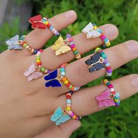 Wholesale Jewelry Rice Bead Elastic Butterfly Ring Nihaojewelry main image 3