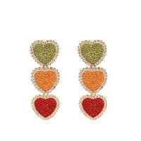 Wholesale Jewelry Full Diamond Hit Color Heart-shaped Tasssl Earrings Nihaojewelry sku image 2