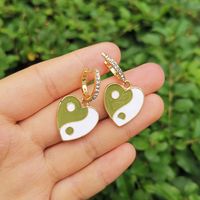 Wholesale Jewelry Heart Flower Tai Chi Oil Dripping Earrings Nihaojewelry sku image 13