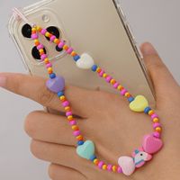 Bohemian 12mm Acrylic Mixed Color Peach Heart Mobile Phone Lanyard Color Bead Love Phone Anti-separation Rope Women's main image 1