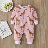 Wholesale Long Sleeve One-piece Pink Giraffe Romper Nihaojewelry main image 2