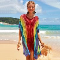 Großhandel Regenbogenfarben Streifen Hohle Bikini Bluse Nihaojewelry main image 2