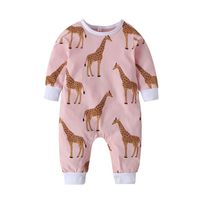 Wholesale Long Sleeve One-piece Pink Giraffe Romper Nihaojewelry sku image 1