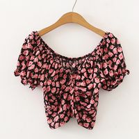 Wholesale V-neck Short-sleeved Floral Chiffon Shirt Nihaojewelry sku image 1