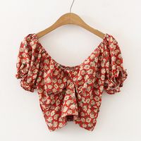 Wholesale V-neck Short-sleeved Floral Chiffon Shirt Nihaojewelry sku image 2