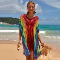 Wholesale Rainbow Color Stripe Hollow Bikini Blouse Nihaojewelry sku image 1