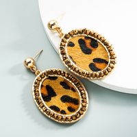 1 Pair Vintage Style Simple Style Classic Style Oval Leopard Plating Inlay Pu Leather Alloy Crystal Gold Plated Drop Earrings main image 6
