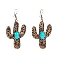 1 Pair Vintage Style Cactus Plating Inlay Alloy Turquoise Rhodium Plated Drop Earrings main image 6