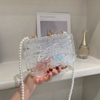 Transparent Box Acrylic Beaded Chain Small Square Bag 2021 Korean Style Soft Girl Fashion Shoulder Messenger Bag main image 2