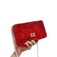 Transparent Box Acrylic Beaded Chain Small Square Bag 2021 Korean Style Soft Girl Fashion Shoulder Messenger Bag main image 3